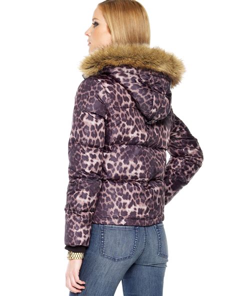 michael kors leopard fur coat|Michael Kors reversible puffer jacket.